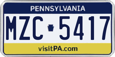 PA license plate MZC5417