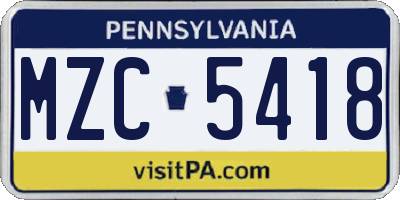 PA license plate MZC5418