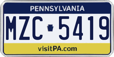 PA license plate MZC5419