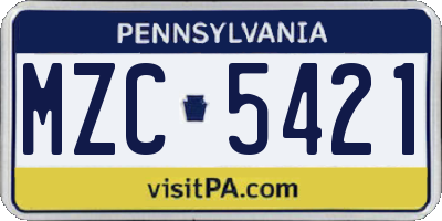 PA license plate MZC5421