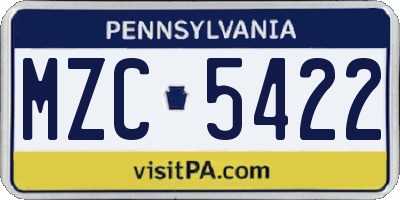 PA license plate MZC5422