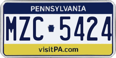 PA license plate MZC5424