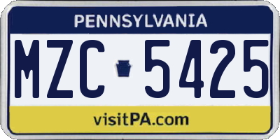 PA license plate MZC5425