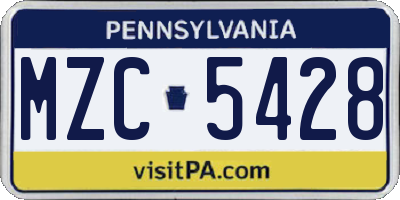 PA license plate MZC5428
