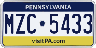 PA license plate MZC5433