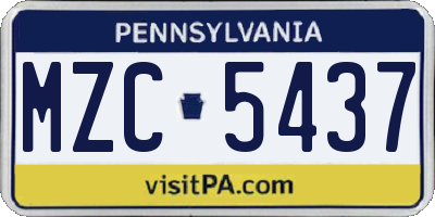 PA license plate MZC5437