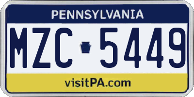 PA license plate MZC5449