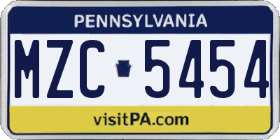PA license plate MZC5454
