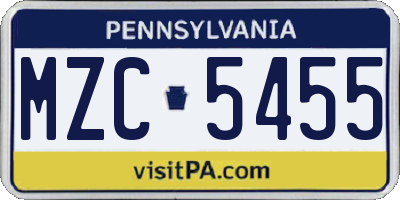 PA license plate MZC5455