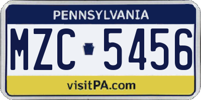 PA license plate MZC5456