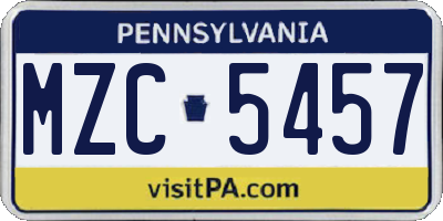 PA license plate MZC5457