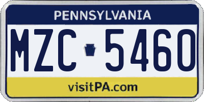 PA license plate MZC5460