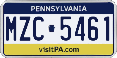 PA license plate MZC5461