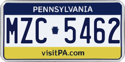 PA license plate MZC5462