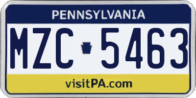 PA license plate MZC5463