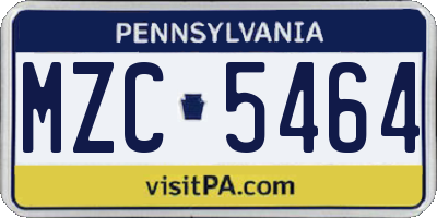 PA license plate MZC5464