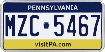 PA license plate MZC5467