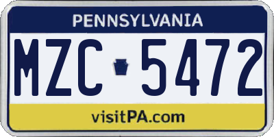 PA license plate MZC5472