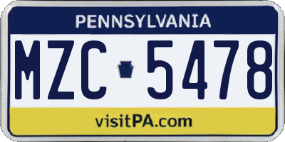 PA license plate MZC5478