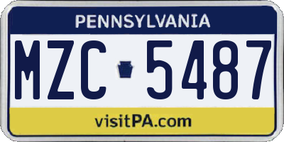 PA license plate MZC5487