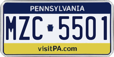 PA license plate MZC5501