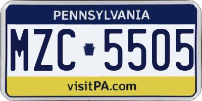 PA license plate MZC5505