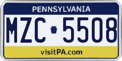 PA license plate MZC5508