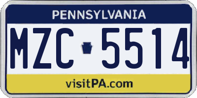 PA license plate MZC5514
