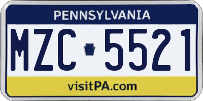 PA license plate MZC5521
