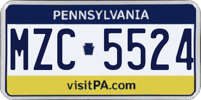 PA license plate MZC5524