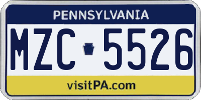 PA license plate MZC5526