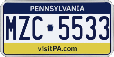 PA license plate MZC5533