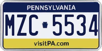 PA license plate MZC5534
