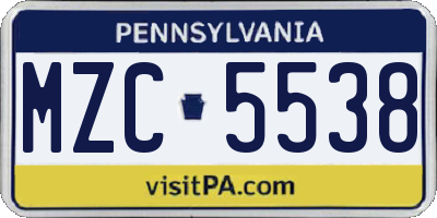 PA license plate MZC5538