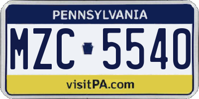 PA license plate MZC5540