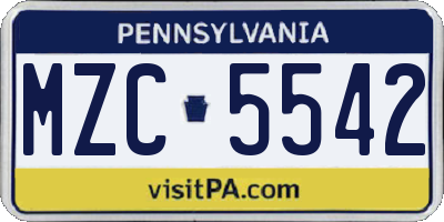 PA license plate MZC5542