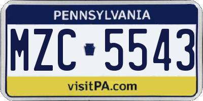 PA license plate MZC5543