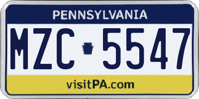 PA license plate MZC5547