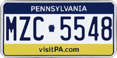 PA license plate MZC5548
