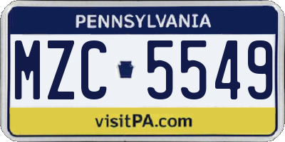 PA license plate MZC5549