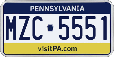 PA license plate MZC5551