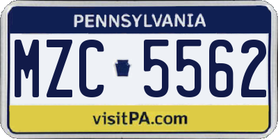PA license plate MZC5562