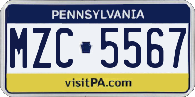 PA license plate MZC5567