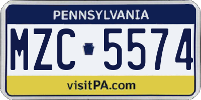PA license plate MZC5574