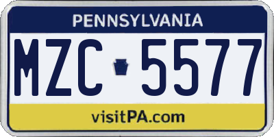 PA license plate MZC5577