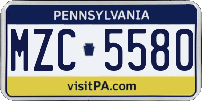 PA license plate MZC5580