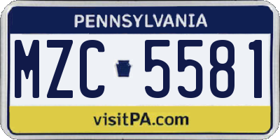 PA license plate MZC5581