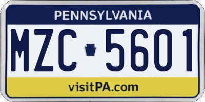 PA license plate MZC5601