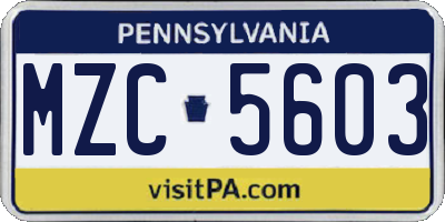 PA license plate MZC5603