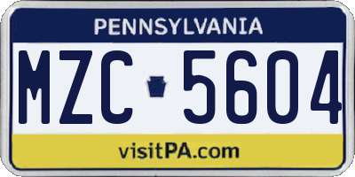 PA license plate MZC5604